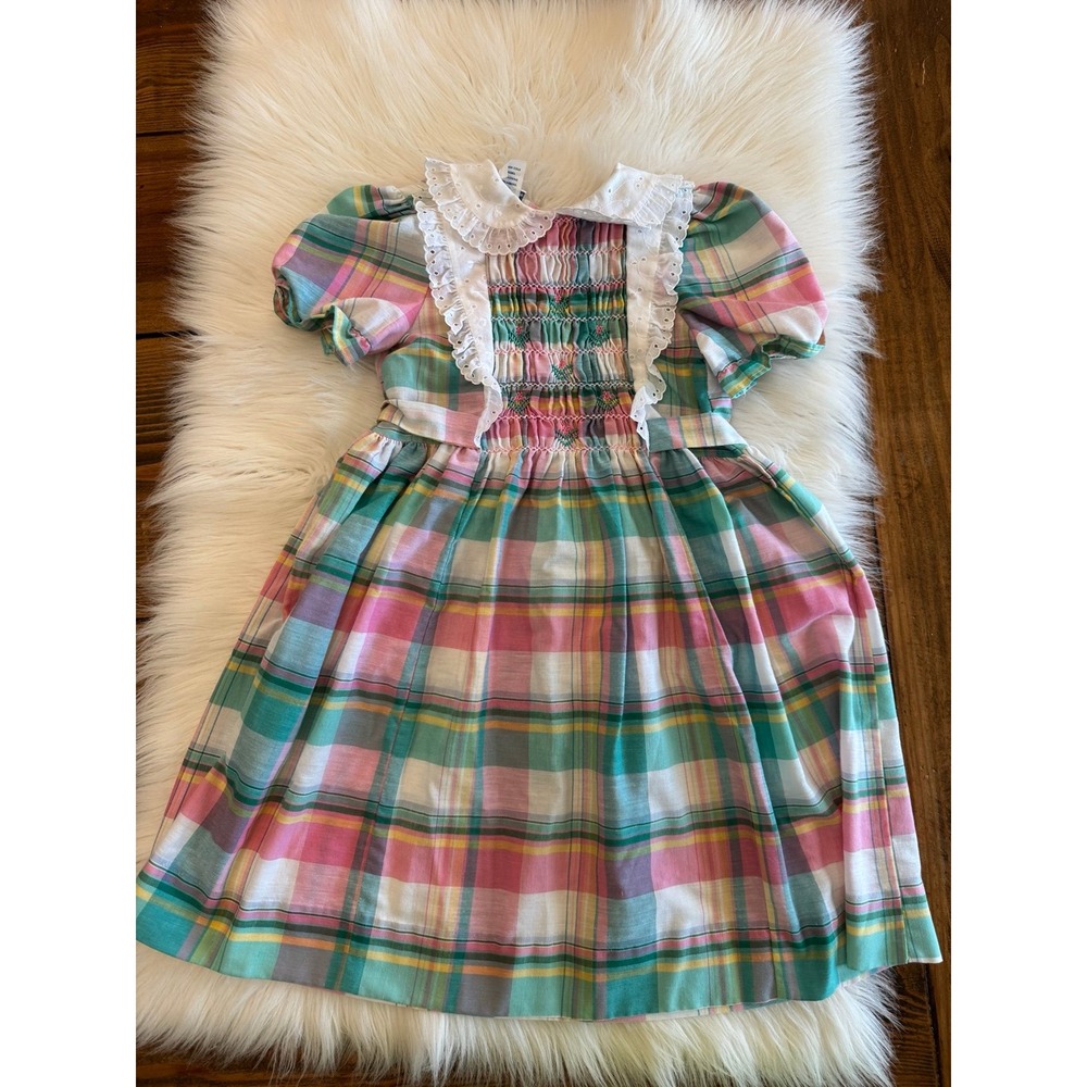 Vintage size 6 smocked plaid dress